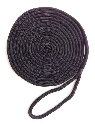 1/2&#034;x 20 feet black double braid nylon rope dock line-made in usa