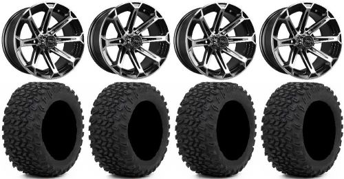 Madjax vortex machined golf wheels 14&#034; 23x10-14 xt trail tires yamaha