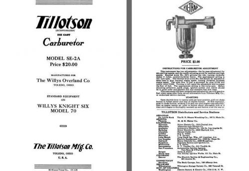 Tillotson 1926 - tillotson carburetor model se-2a (mfg for willys overland co)