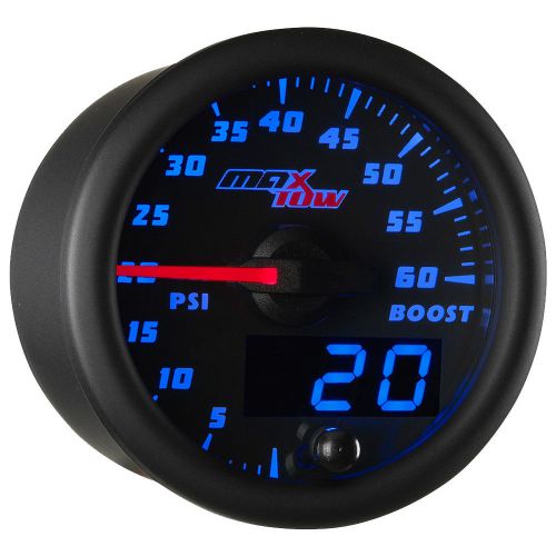 52mm black &amp; blue maxtow double vision 60 psi diesel boost gauge - mt-bdv01_60