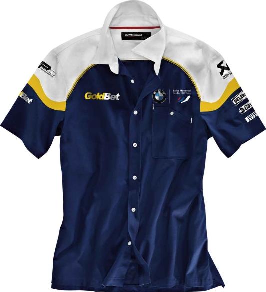 Bmw genuine motorsport men's short-sleeved shirt blue / white / yellow size m