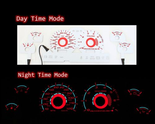 94-98 mustang v6 red indiglo glow white gauges