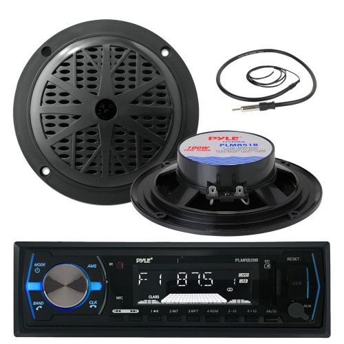 Pyle marine usb aux black radio, black 5.25&#034; 100w marine speakers,marine antenna