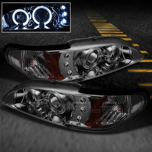 Smoked 94-98 mustang dual halo projector led headlights lights lamps left+right