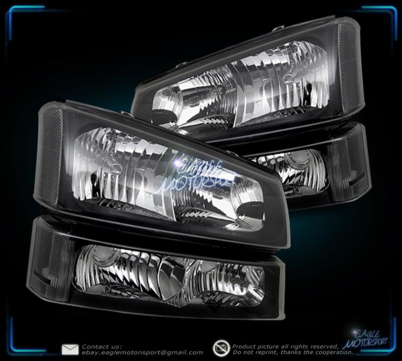 Chevy 03-06 silverado/03-05 avalanche crystal black headlights +signal lamps set