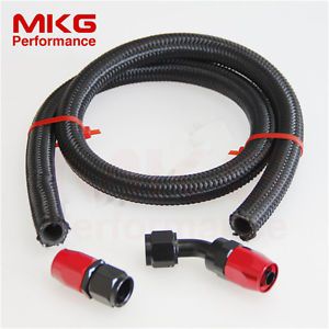 An6 6an steel nylon braided oil fuel line hose 3ft 1m+straight+45°swivel fitting
