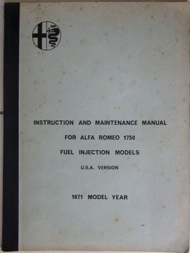 Original 1971 alfa rameo 1750 fuel injection models u.s.a. version manual
