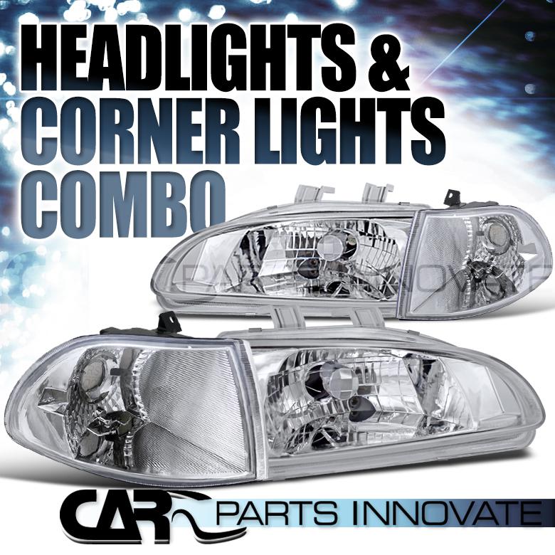 Honda 92-95 civic 4dr sedan crystal chrome headlights+clear corner lamps