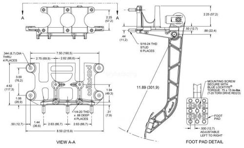 Reverse swing mount brake and clutch pedal wilwood 6.25:1 11.89&#034; triple