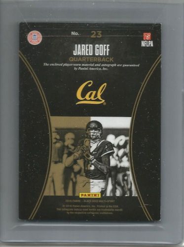 Jared goff 2016 panini black gold autograph jersey patch rookie #1/5