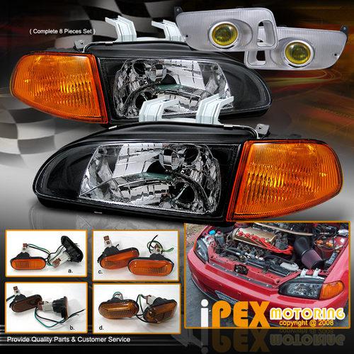 Honda civic combo 1992-1995 jdm black headlights w/corner,side marker & fog lamp