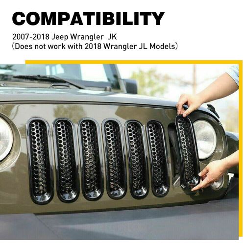 7pcs front grille trim insert mesh cover matte black for 07-18 wrangler jk jeep