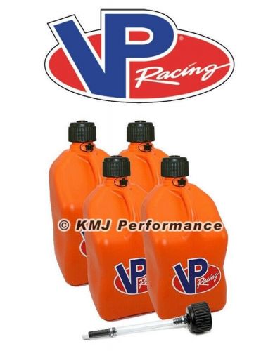 Vp racing 4-pack orange fuel jugs diesel atv scca atv cap and filler hose kit