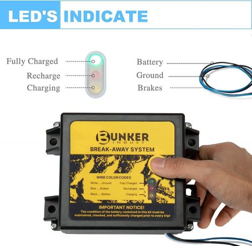 Trailer brakes breakaway kit with charger led indicator switch 12v 5ah battery