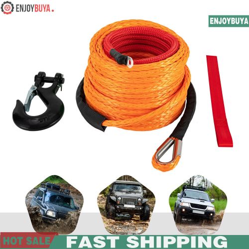 3/8&#034; x 60ft winch rope synthetic line&amp; hook orange recovery cable 4wd atv suv