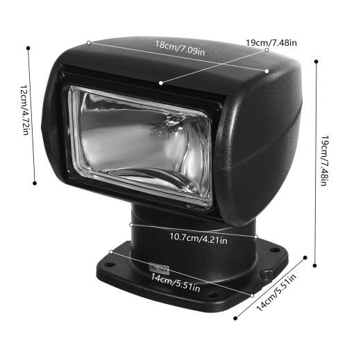 Black remote control spotlight boat search light halogen 360 rotate 12v 100w!