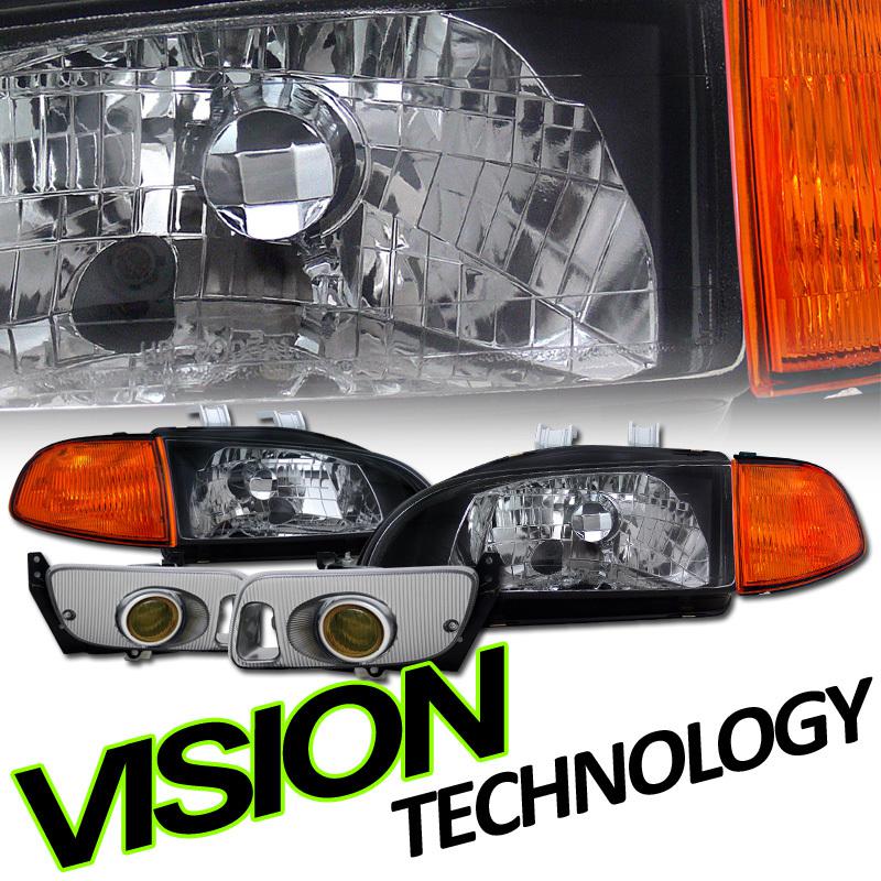 Jdm black headlights+amber corner lights+yellow lens fog lamps 92-95 civic 2d/3d