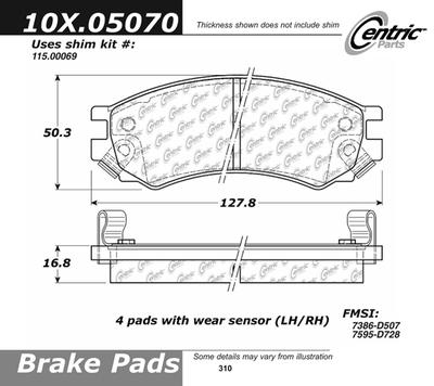 Centric 301.05070 brake pad or shoe, front-centric premium ceramic pads w/shims