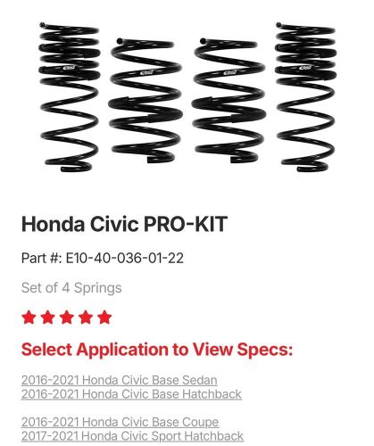 Eibach pro-kit performance lowering springs (2016–2021) honda civic