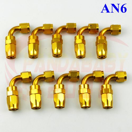 Gold 10pcs 90° swivel braided line oil fuel hose end 6an an6 fitting adapter