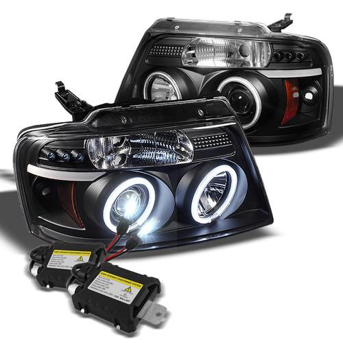 6k slim ballast xenon hid kit+04-08 ford f150 blk ccfl halo projector headlights