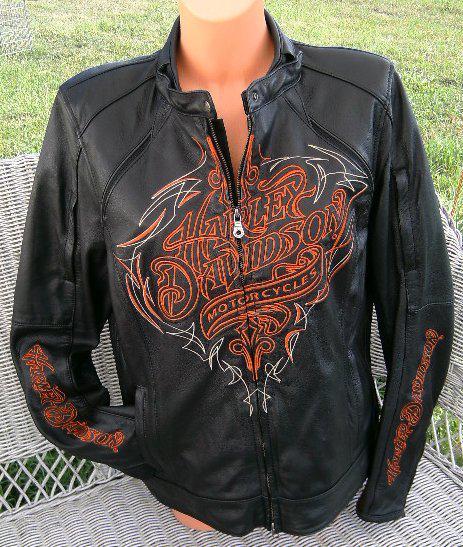 Sweet womens harley davidson black soft leather jacket embroidered lined new 