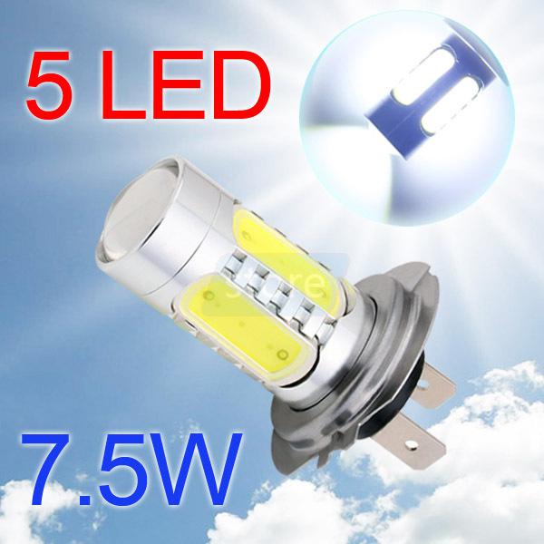 H7 high power 7.5w 5led pure white fog head tail driving car light bulb lamp