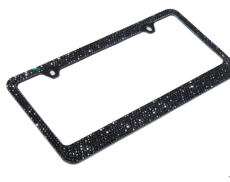 Popular 7 rows black (d-type) crystal license plate frame/free cap