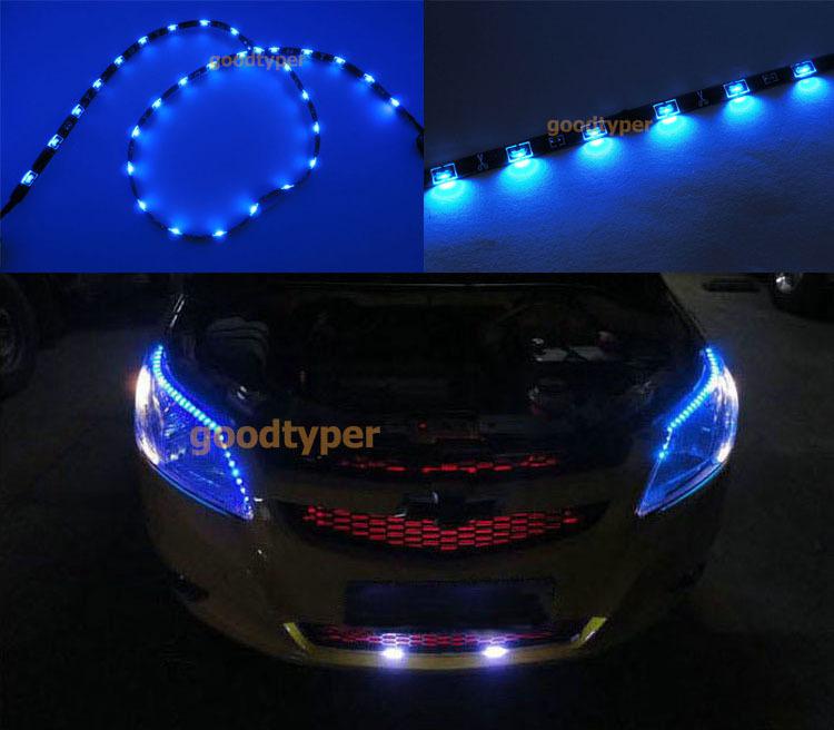 2-pc 60cm blue led side shine strip 30smd lamp fog drl head slim light #4d