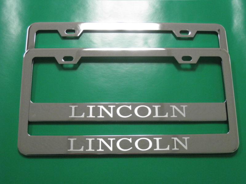 (2) brand new " lincoln " chrome metal license plate frame