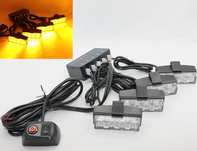 4 x 4 led amber auto strobe flash high power grill emergency lights waterproof