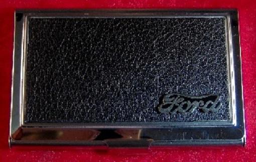 Ford script - stainless steel & leather business card case