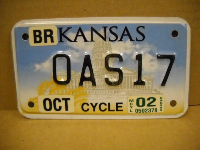 Kansas  motorcycle license plate 2002 oas17 harley honda kawasaki suzuki yamaha