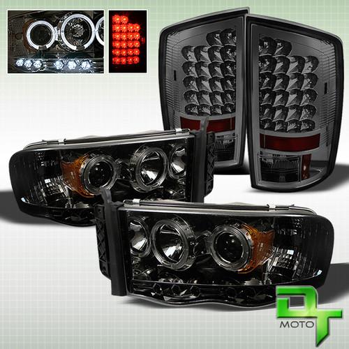 02-05 ram 1500 2500 3500 pickup smoked halo projector headlights +smoke led tail