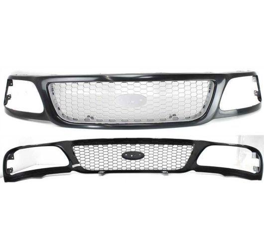 99-03 ford f150 black frame front grille fo1200381 new ptd silver honeycomb grid