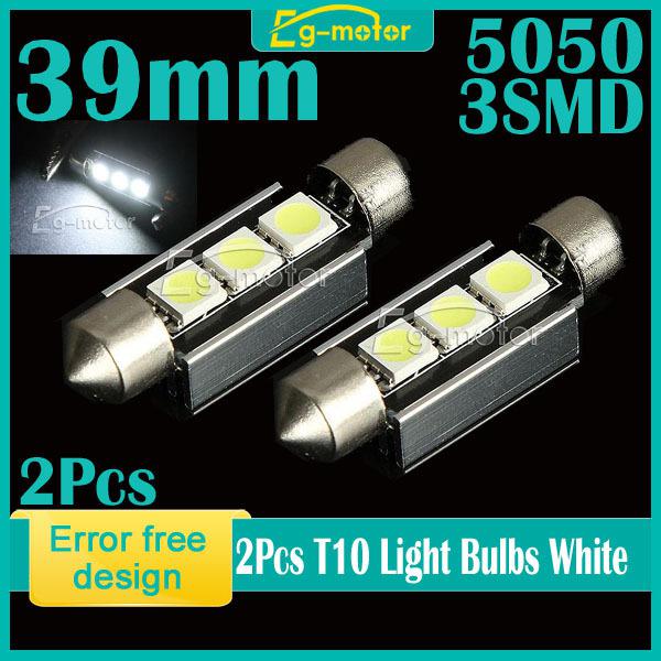 2pcs 39mm white 5050 6smd error free design canbus reading dome led light bulb