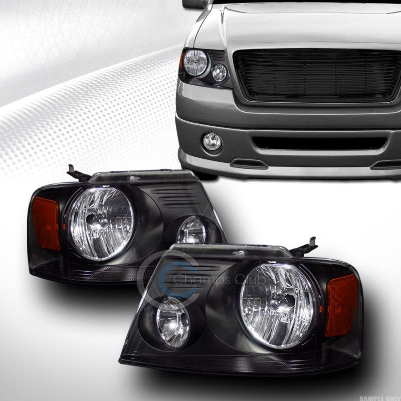 Black crystal head lights lamps signal amber left+right dy 04-08 ford f150 truck