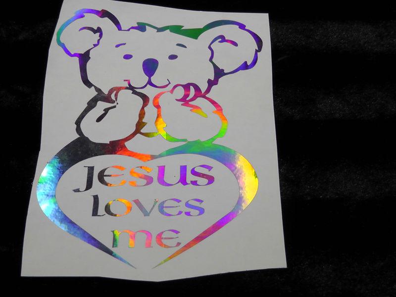 Holographic koala bear jesus loves me vinyl car window decal sticker