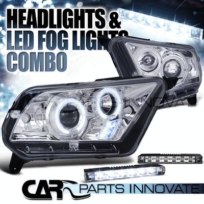 Ford 10-13 mustang chrome dual halo projector headlights+6-led fog lamps