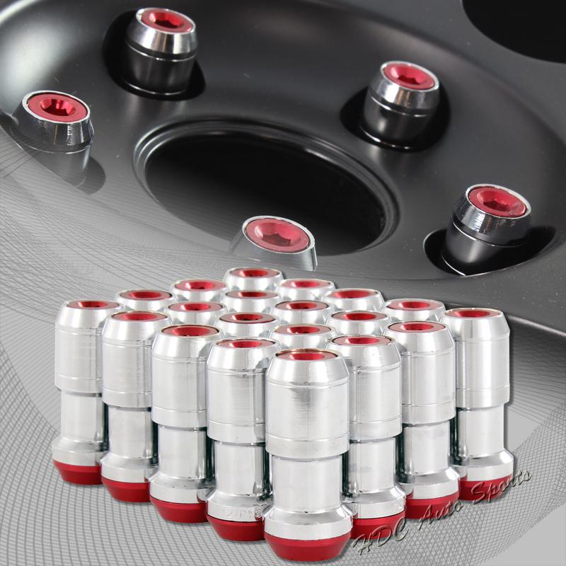 20 pcs m12 x 1.5mm thread pitch wheel rim tuner 1.9" long lug nuts red / chrome