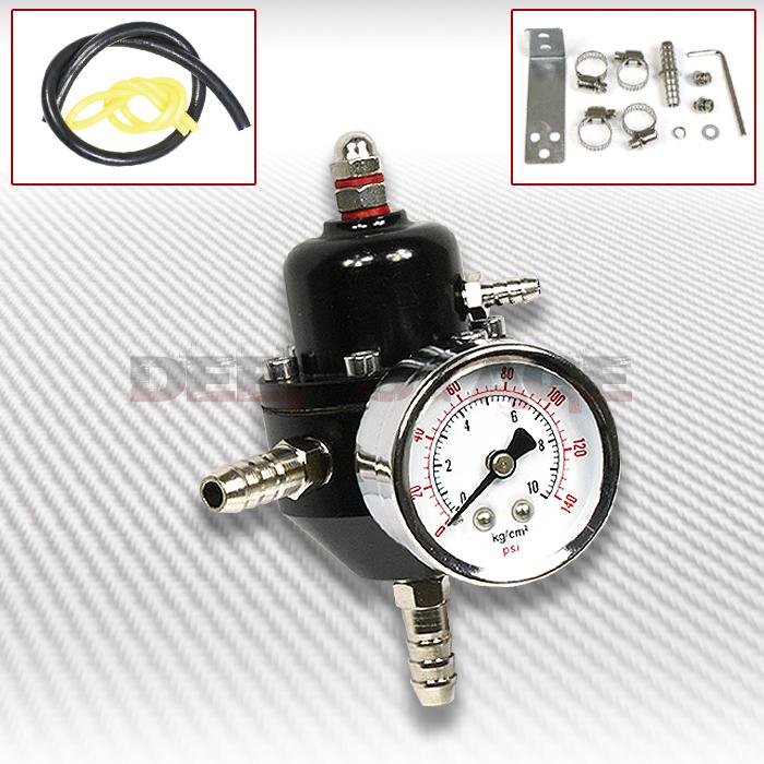 Universal cnc 0-140 psi adjustable fuel pressure regulator+gauge+gas hose black