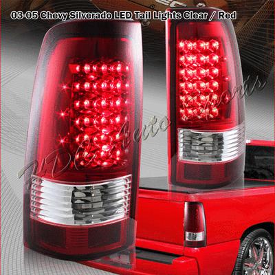 03-06 gmc chevy sierra silverado led chrome housing clear/red len taillight lamp