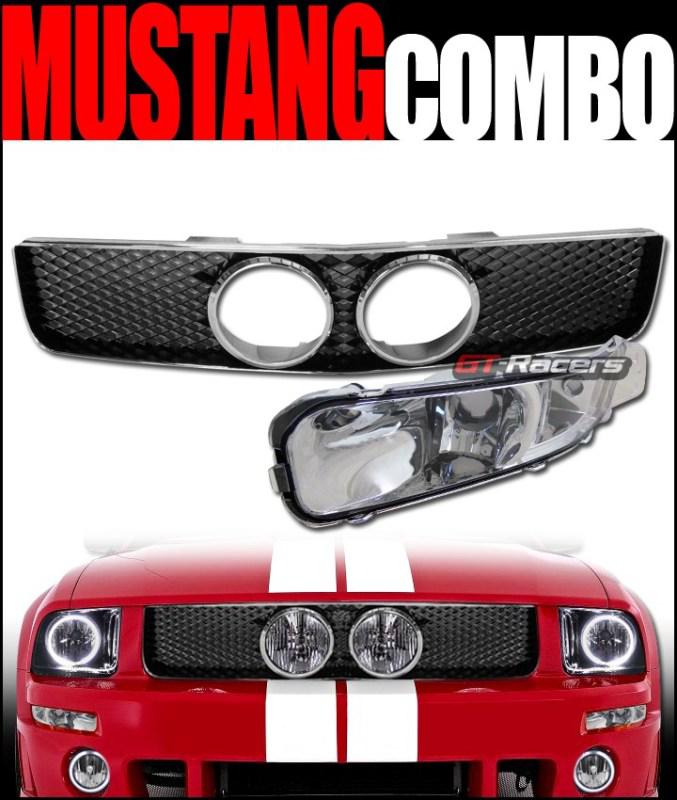 Black/chrome mesh hood grill grille fog+bumper signal clear 2005-2009 mustang gt