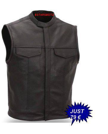 Motorcycle leather vest  with zip & snap 