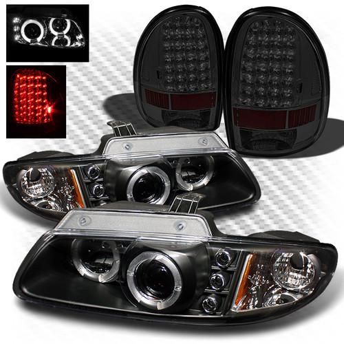 96-00 caravan black halo projector headlights + smoked led perform tail lights