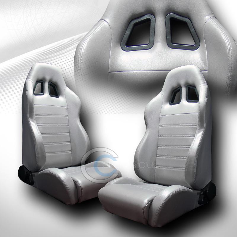 Universal sp gray pvc leather car racing bucket seats+sliders pair subaru saturn