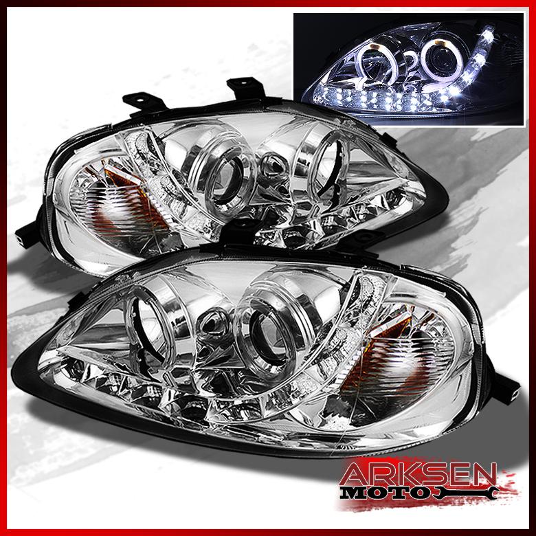 99-00 honda civic dual halo projector headlights w/daytime running lamp pair set