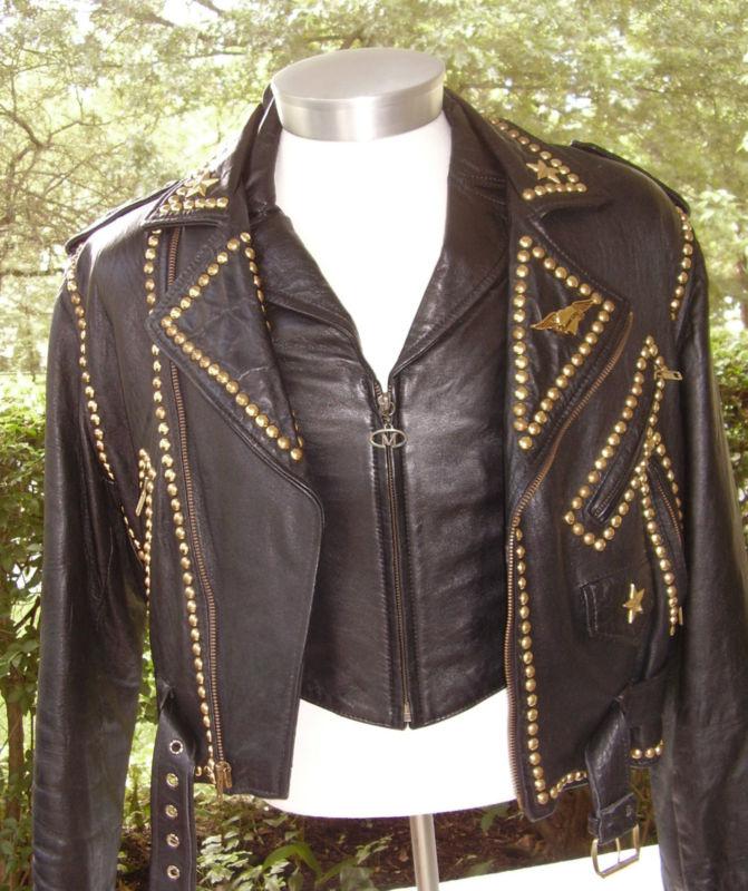 Womens l cache eagle studs leather jacket vest motorcycle harley davidson pin