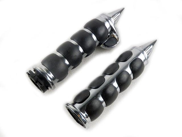 Chrome spike hand grips w/ throttle boss for harley cruiser chopper custom bike