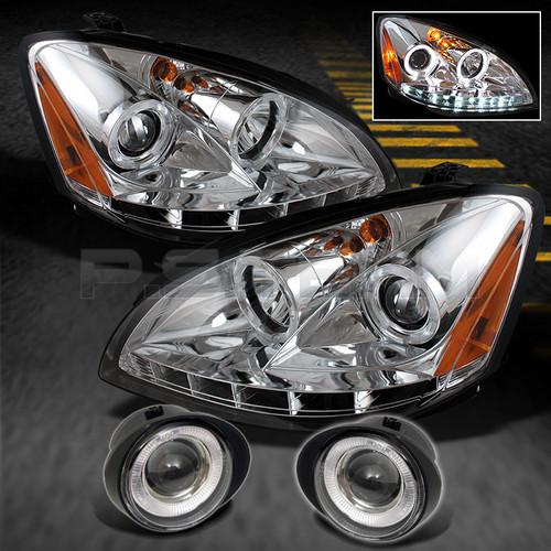 02-04 altima clear halo projector drl led headlights+halo projector fog w/switch